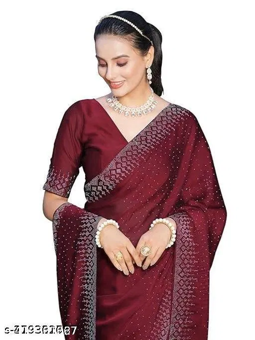 Georgette Solid Saree For Women, Maroon
