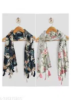 Poly Chiffon Printed Scarves for Women, Multicolor, Pack of 2