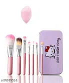 Premium Hello Kitty Makeup Brushes (7 Pcs) with Blender (Multicolor, Set of 2)