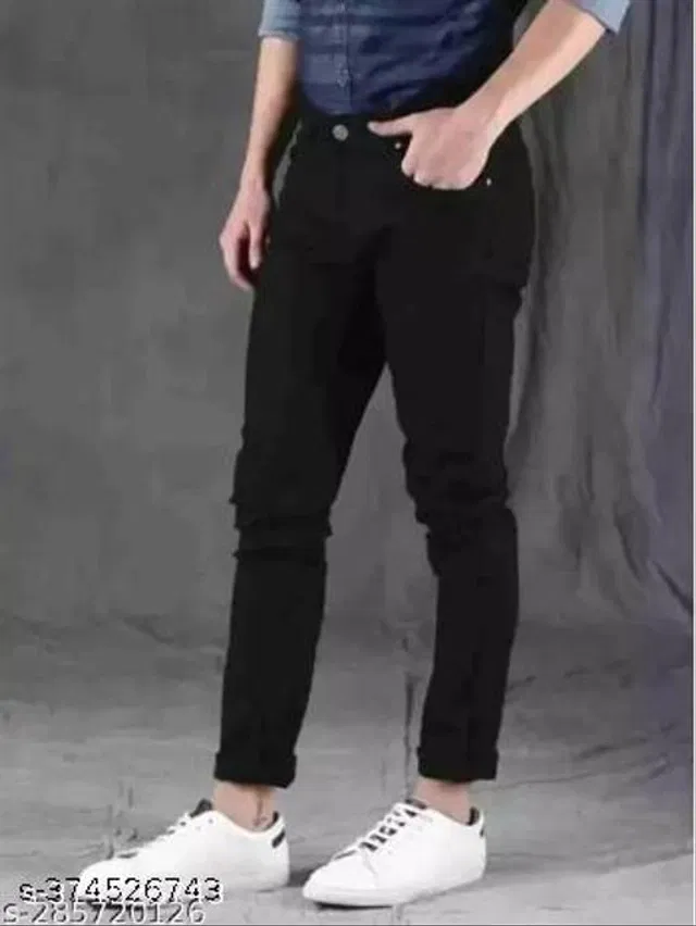 Denim Slim Fit Jeans for Men (Black, 30)