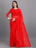 Net Solid Saree for Women 