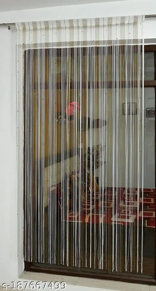 Polyester Beads Curtain for Door (White & Grey, 7 Feet)