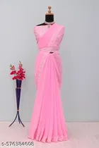 Georgette Embellished Saree For Women, Pink