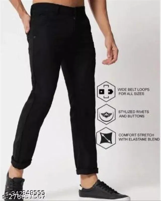 Denim Slim Fit Jeans for Men (Black, 30)