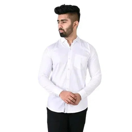 Men's Solid Shirt (White, L) (ME-9)