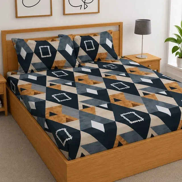Microfibre Fitted Abstract Bedsheet 78x72in Multicolor