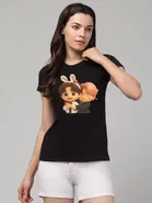 Cotton Blend Printed T-shirt for Women, Black 