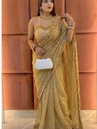 Bollywood Satin Butti Embroidered Saree for Women 