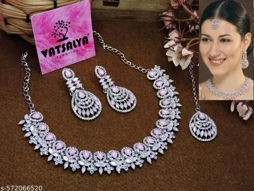 Lovely Necklace Set for Women (Pink, Free Size)