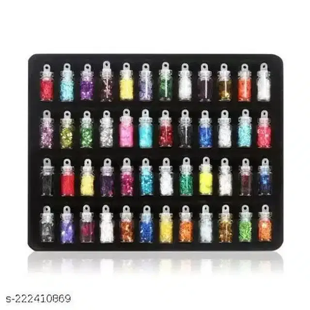 3D Glitter Powder Nail Stickers (Multicolor, Pack of 48)