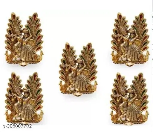 Oxide Metal Radha Krishna Idol with Diya, Pack of 5 (Yellow)