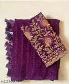 Georgette Solid Saree for Women, Purple 