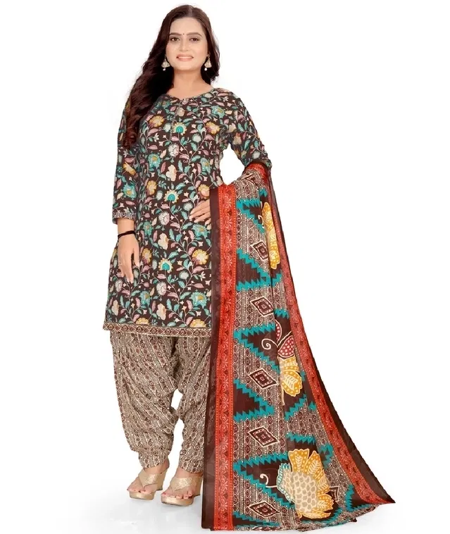 Cotton Floral Print Unstitched Suits Fabric for Women (Multicolor)
