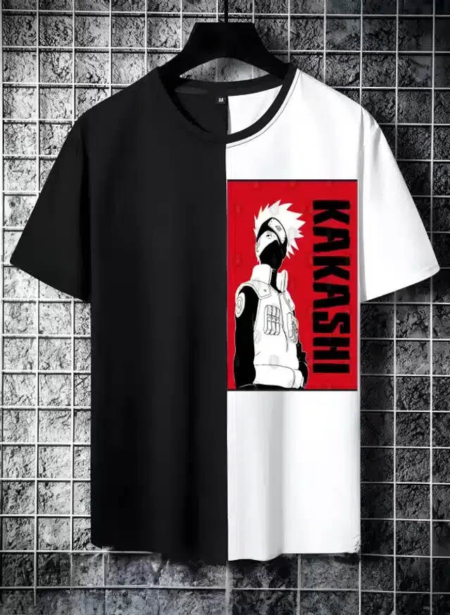 Half Sleeves T-Shirt for Men (Black & White, XXL)