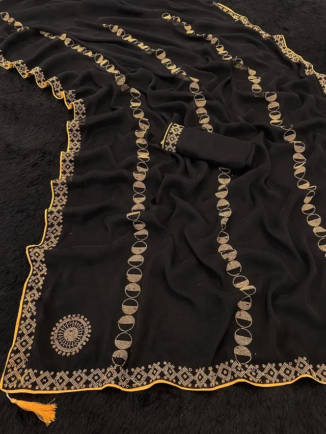 Crepe Solid Saree for Women (Black, 6.3 m)