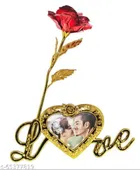 Gold Plated Red Rose Flower with Love Photo Frame 