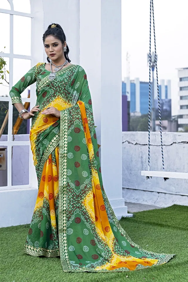 Georgette Printed Saree for Women (Green, 6.3 m)