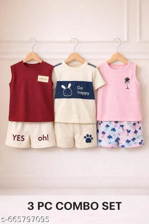 Hosiery Cotton Printed Clothing Set for Kids, Multicolor, Pack of 3 (2-3 Years)