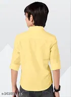 Solid Cotton Blend Long Sleeve Spread Collar Shirt for Boys 