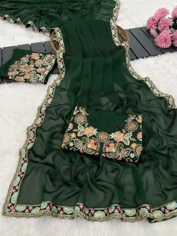 Crepe Solid Saree for Women, Green (6.3 m)