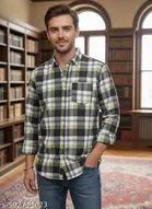Cotton Blend Checkred Shirt for Men, Green 