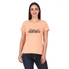 Round Neck Printed T-Shirt for Women (Peach, S)