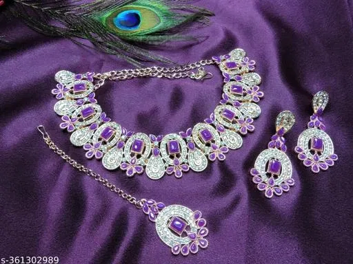 [Purple] Enchanting Partywear Necklace Set for Women (Free Size)