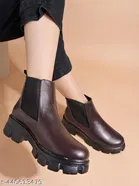 Shoetopia Solid Synthetic Heeled Boots Brown 