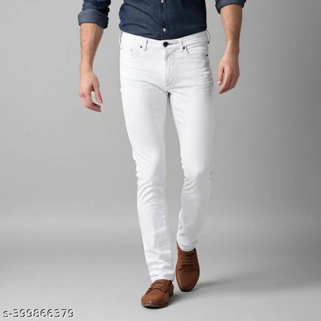 Denim Slim Fit Jeans for Men (White, 28)