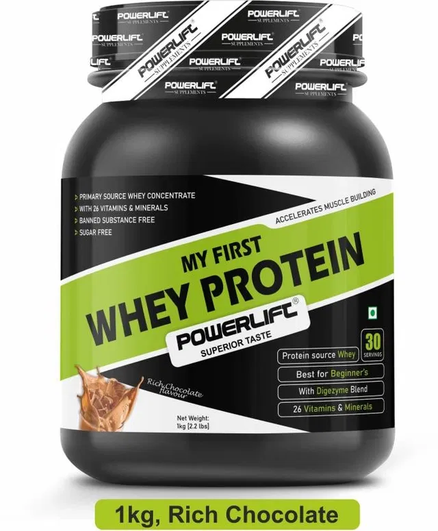 POWERLIFT My First Protein, Whey Protein With Multivitamin & Mineral, Added Digezyme Whey Protein (1 kg, Rich Chocolate)