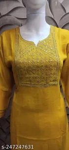 Rayon Slub Embroidered Kurti for Women 