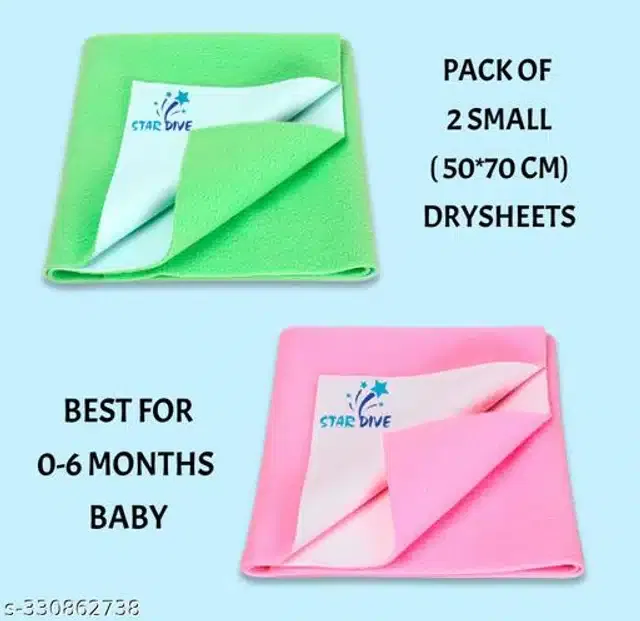 Cotton Mattress Protection Sheet (Green & Baby Pink, 28x20 inches) (Pack of 2)