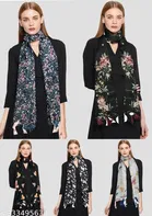 Printed Chiffon Scarves with Tassels for Women, Multicolor, Pack of 5