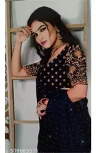 Georgette Solid Saree for Women, Navy Blue 