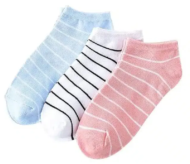 Cotton Ankle Length Socks for Women & Men (Multicolor, Set of 3)
