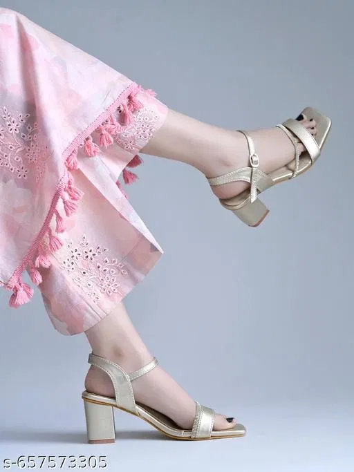 Shoetopia Heel Sandals (Golden, IND-3)