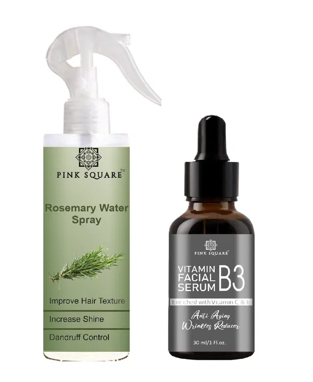 Pink Square Rosemary Hair Spray (100 ml) with Vitamin B3 Face Serum (30 ml) (Set of 2)