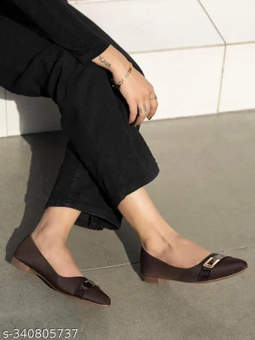 Solid Flatform Ballerinas for Women (Brown, IND-9)