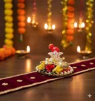 Metal Decoretive Pooja Thali, Multicolour Pack of 1