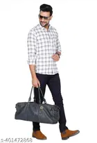 Cotton Blend Checked Shirt for Men, White 