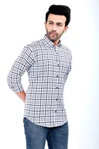 Cotton Blend Checked Shirt for Men, White 
