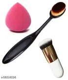 Foundation Brush with Contour Brush & Makeup Blender (Multicolor, Set of 3)