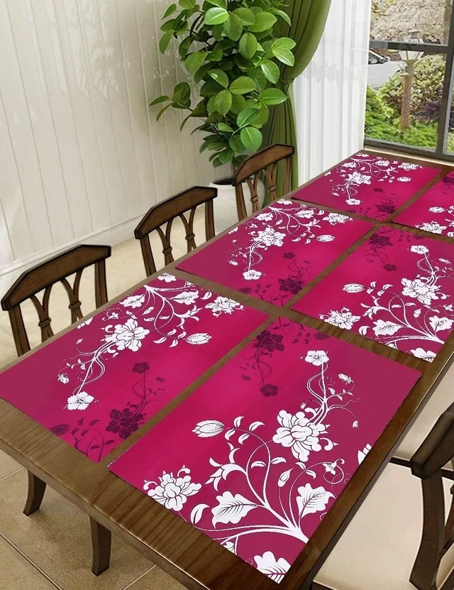 PVC Printed Dining Table Placemats (Multicolor, 30x45 cm) (Pack of 6)