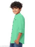 Solid Cotton Blend Mandarin Collar Long Sleeve Shirt for Boys 