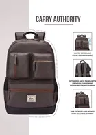 Gear Vintage Boxy, 26L Water Resistant Faux Leather Laptop Backpack for Men & Women, Brown Black