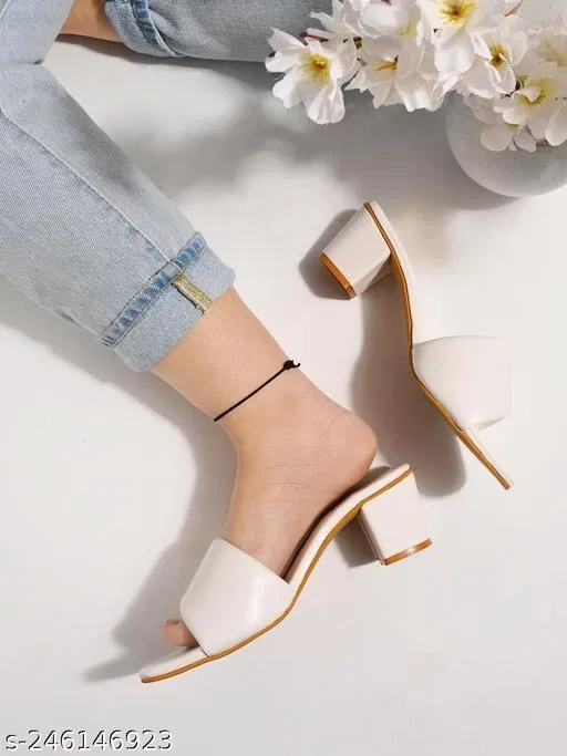 Block Heel Sandals for Women (White, IND-4)