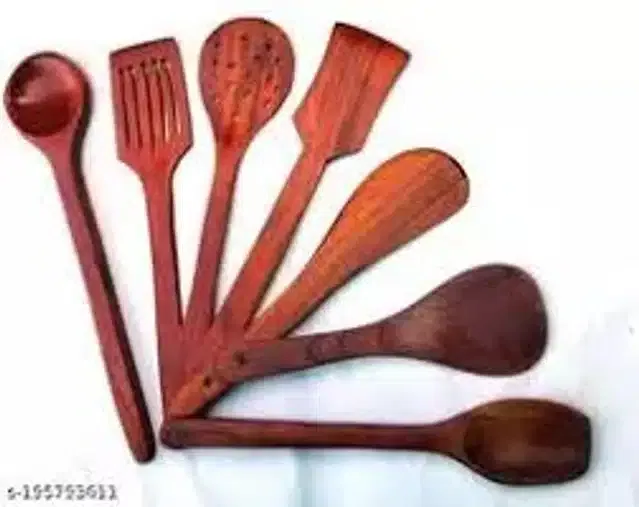 Serving and Cooking Spoon Spatula Set (Brown, Set of 7)