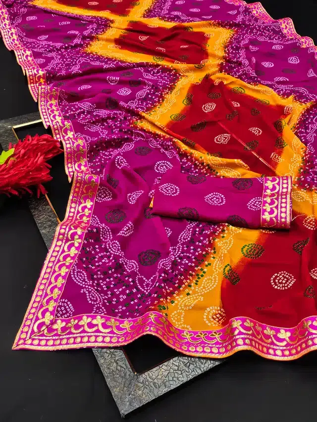 Georgette Printed Saree for Women (Pink, 6.3 m)