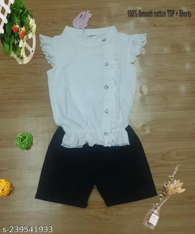 Cotton Clothing Set for Girls (White & Black, 2-3 Years)