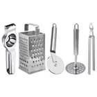 Oc9 Stainless Steel Lemon Squeezer & 4 in 1 Grater Or Slicer & Pizza Cutter & Potato Masher & Roti Chimta Kitchen Tool Set 